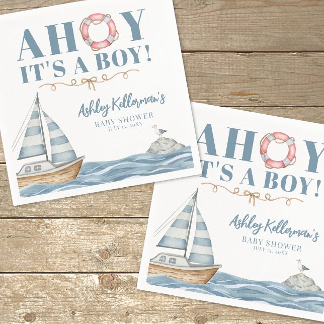Guardanapo De Papel Chá de fraldas de Menino do Oceano Náutico (Nautical Ocean Boy Baby Shower Napkins)