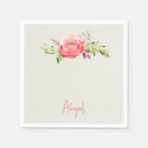 Guardanapo De Papel Chá de fraldas de Nome de Script Floral Rosa