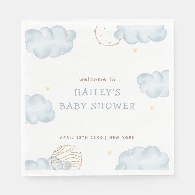 Guardanapo De Papel Chá de fraldas de Nuvem da Estrela da Lua Azul (Frente)