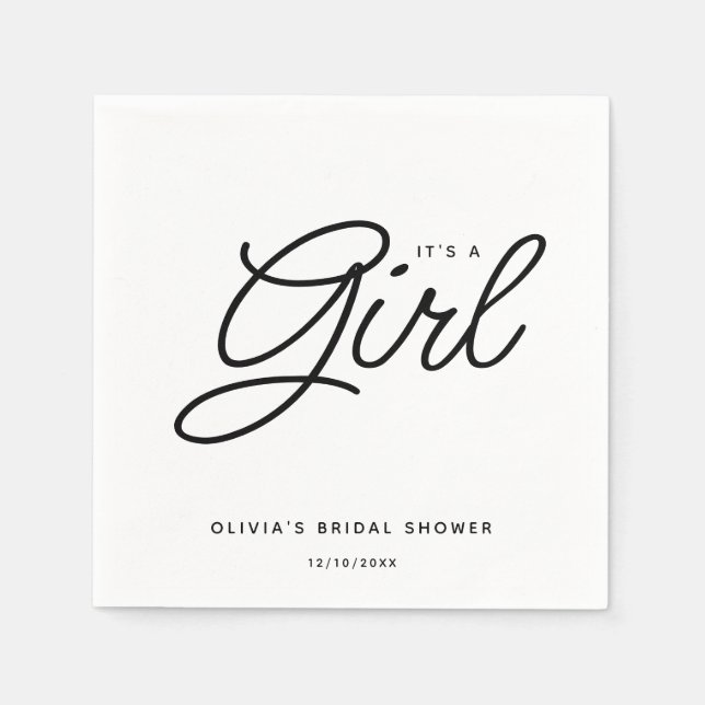 Guardanapo De Papel Chá de fraldas de Script Moderno É Uma Rapariga (Frente)