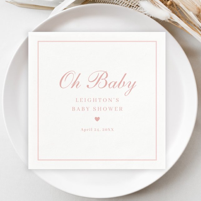 Guardanapo De Papel Chá de fraldas de Script Rosa Elegante (Elegant Pink Oh Baby Script Girls Baby Shower Napkins.)