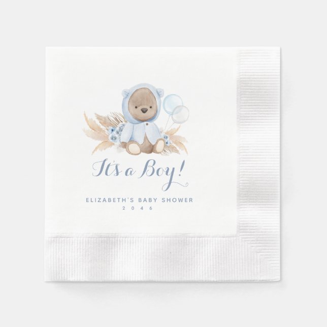 Guardanapo De Papel Chá de fraldas de Urso de Boho de Grama Azul Nápol (Frente)