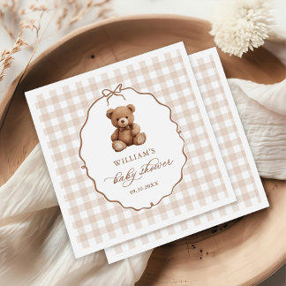 Guardanapo De Papel Chá de fraldas de Urso de Gingham Neutro com Sexo