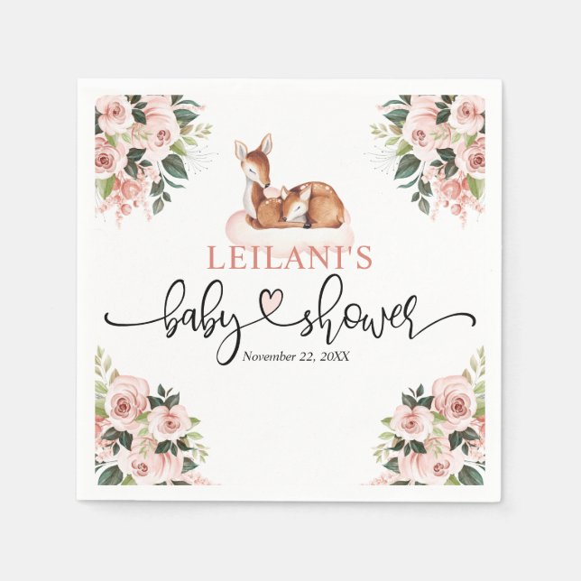 Guardanapo De Papel Chá de fraldas de veado de Aquarela Floral rosa (Frente)