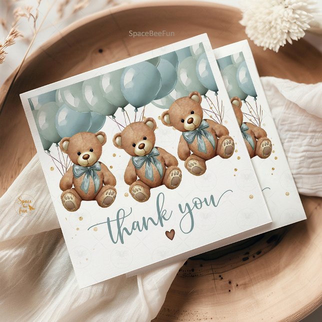 Guardanapo De Papel Chá de fraldas do Urso de Teddy é TRIPLETS (teddy bear baby shower napkins, triplets baby shower decor, it's triplets party napkins, cute bear b)