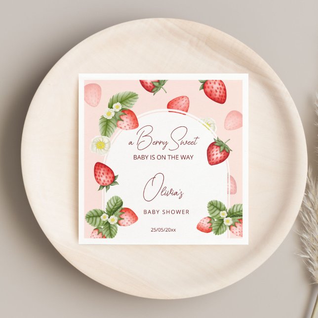 Guardanapo De Papel Chá de fraldas doce de morango (Strawberry baby shower berry sweet template napkins personalized baby shower tableware)