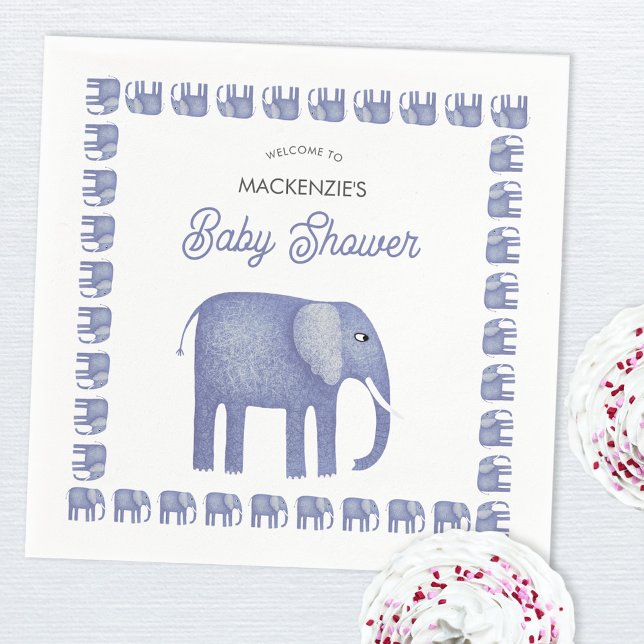 Guardanapo De Papel Chá de fraldas Elefante Azul (Blue elephant baby shower napkin)