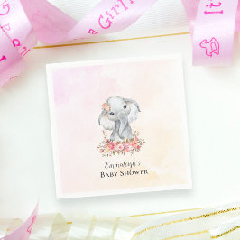 Guardanapo De Papel Chá de fraldas Elefante Boho Chic Coral Watercolor