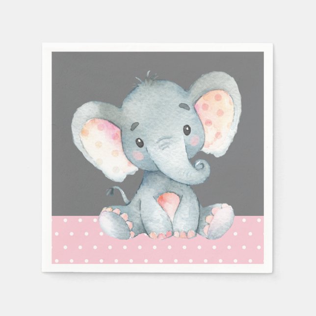 Guardanapo De Papel Chá de fraldas Elefante Rosa e Cinza (Frente)