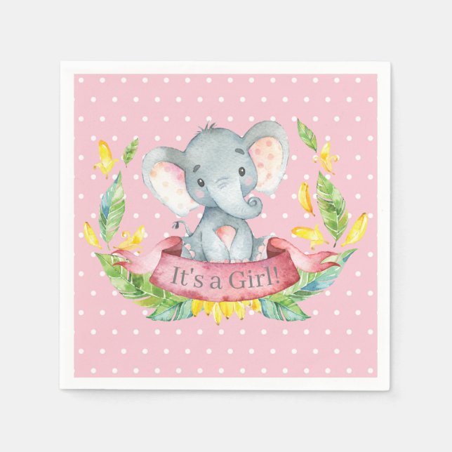 Guardanapo De Papel Chá de fraldas Elefante Rosa Napkins (Frente)
