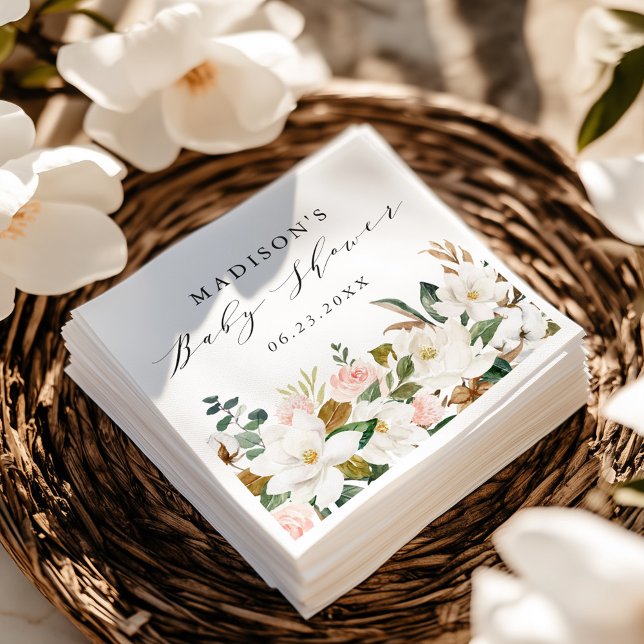 Guardanapo De Papel Chá de fraldas Elegante de Magnolias de Aquarela (Criador carregado)