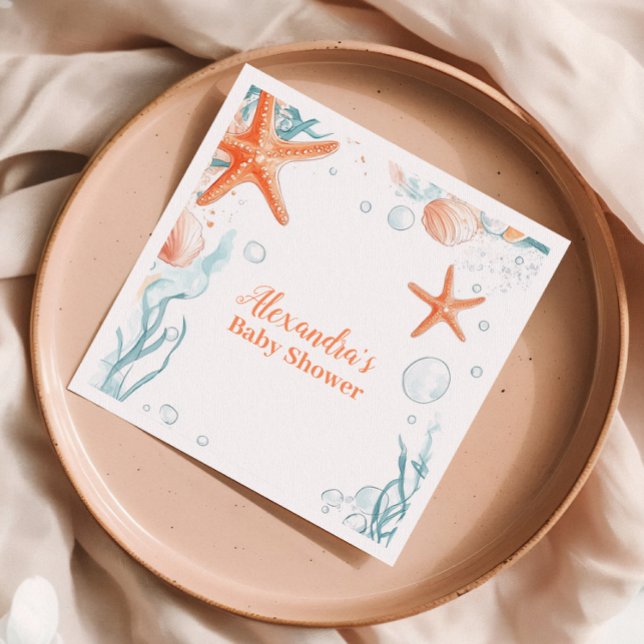 Guardanapo De Papel Chá de fraldas Elegante de Starfish e Seashells (Criador carregado)