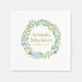 Guardanapo De Papel Chá de fraldas Eucalyptus Greenery Wreath Monogram