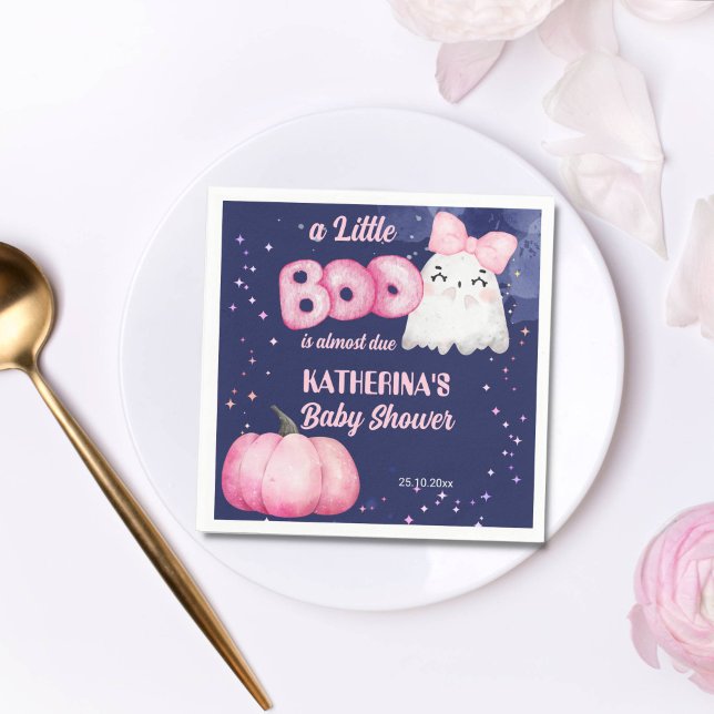 Guardanapo De Papel Chá de fraldas fantasma da menina do Dia das Bruxa (Little boo pink Halloween napkins baby shower tableware cute baby girl ghost pink pumpkin )