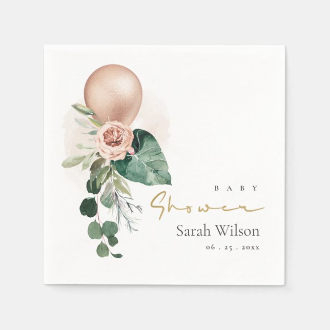 Guardanapo De Papel CHÁ DE FRALDAS FLORAL DO BUNCO FLORAL rosa DOURADO (Frente)