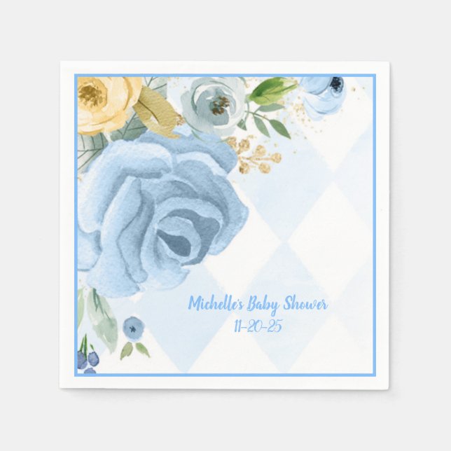 Guardanapo De Papel Chá de fraldas Floral Dourado Azul Napkins (Frente)