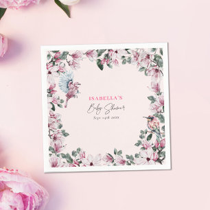 Guardanapo De Papel Chá de fraldas Floral e Pássaros Cor-de-Água Rosa