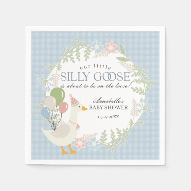 Guardanapo De Papel Chá de fraldas Floral Gingham Bobo Azul (Frente)