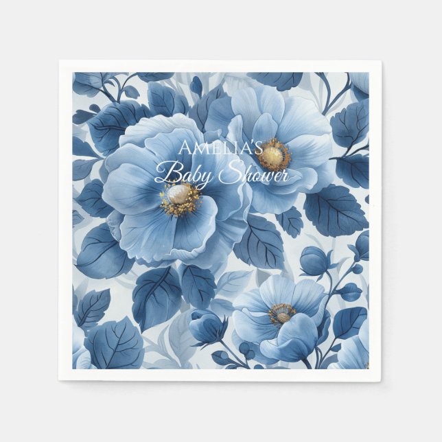 Guardanapo De Papel Chá de fraldas Floral Moderno Azul (Frente)