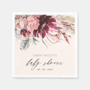 Guardanapo De Papel Chá de fraldas Floral Pampas Floral Burgundy