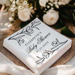 Guardanapo De Papel Chá de fraldas Floral Preto Escrito Elegante