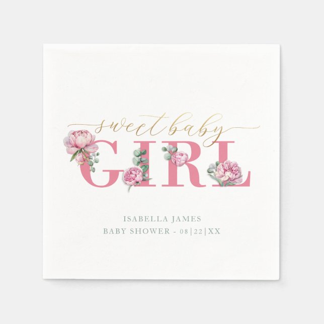 Guardanapo De Papel Chá de fraldas Floral rosa e Dourado Napkins para  (Frente)