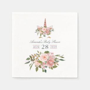 Guardanapo De Papel Chá de fraldas Floral Unicorn Blush e Rosa Dourad