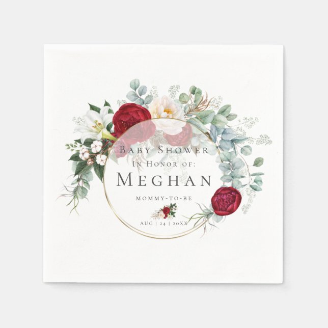 Guardanapo De Papel Chá de fraldas Napkins | Buquê Vermelho Vibrante (Frente)