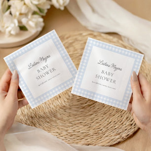 Guardanapo De Papel Chá de fraldas Pale Blue Gingham Classic Boys