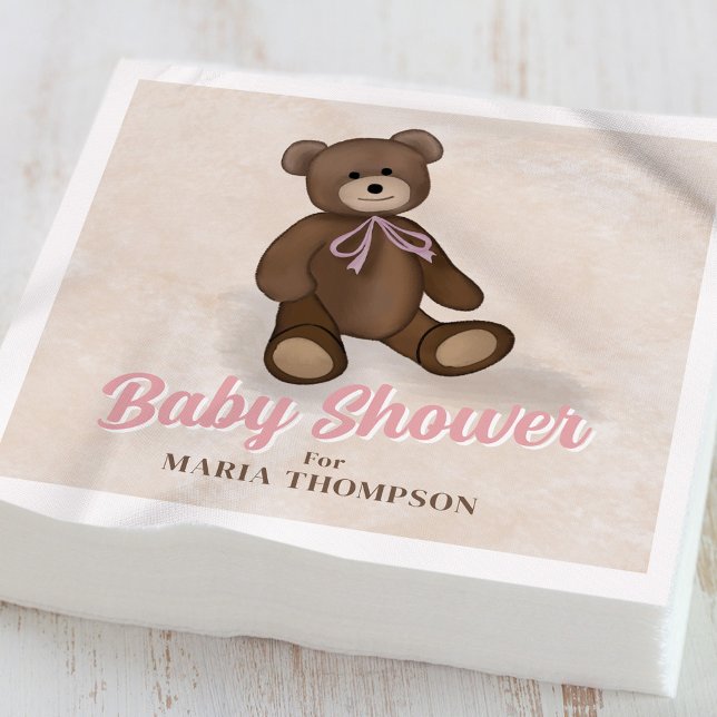 Guardanapo De Papel Chá de fraldas Personalizado do Urso de Teddy Rosa (Criador carregado)