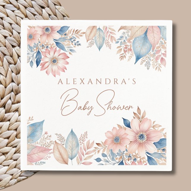 Guardanapo De Papel Chá de fraldas Quic Boho Floral Azul Rosa (Criador carregado)