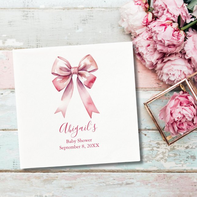 Guardanapo De Papel Chá de fraldas Rosa Arco Coquette Girl (Pink Bow Coquette Baby Shower Napkin. Girls Baby Shower)