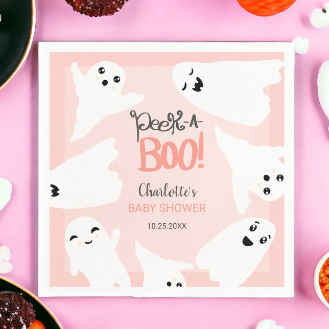 Guardanapo De Papel Chá de fraldas rosa de dois fantasmas bonitos do H (Cute Halloween boo ghosts pink baby shower Napkins)