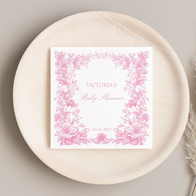 Guardanapo De Papel Chá de fraldas rosa empoeirado Elegante (Elegant botanical dusty pink baby shower monogrammed printed napkins personalized table decor)