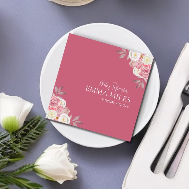 Guardanapo De Papel Chá de fraldas Rosa Floral Elegante Personalizado (Criador carregado)