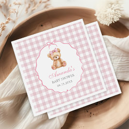 Guardanapo De Papel Chá de fraldas Rosa Gingham Teddy Bear