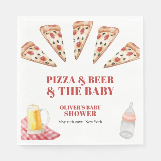 Guardanapo De Papel Chá de fraldas Rustic Modern Slice Pizza Beers (Frente)