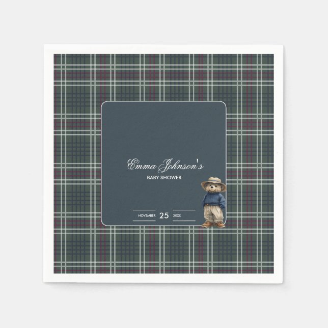 Guardanapo De Papel Chá de fraldas Rustic Tartan Bear (Frente)