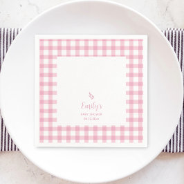 Guardanapo De Papel Chá de fraldas Simples Elegante Bebê Rosa Gingham 