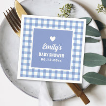 Chá de fraldas Simples Minimalista Blue Gingham Bo