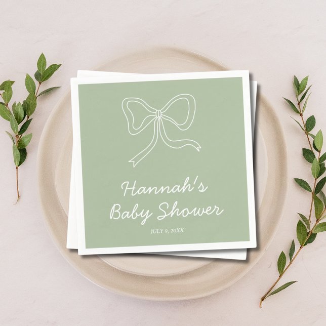 Guardanapo De Papel Chá de fraldas Verde Sage Personalizado Napkins (Personalized Sage Green Baby Shower Napkins)