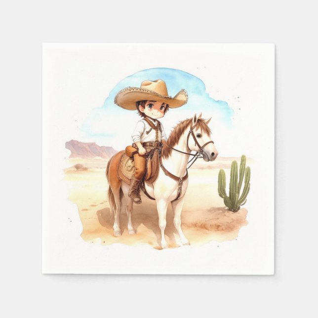 Guardanapo De Papel Chá de fraldas Whimsical Cowboy Adventure (Frente)