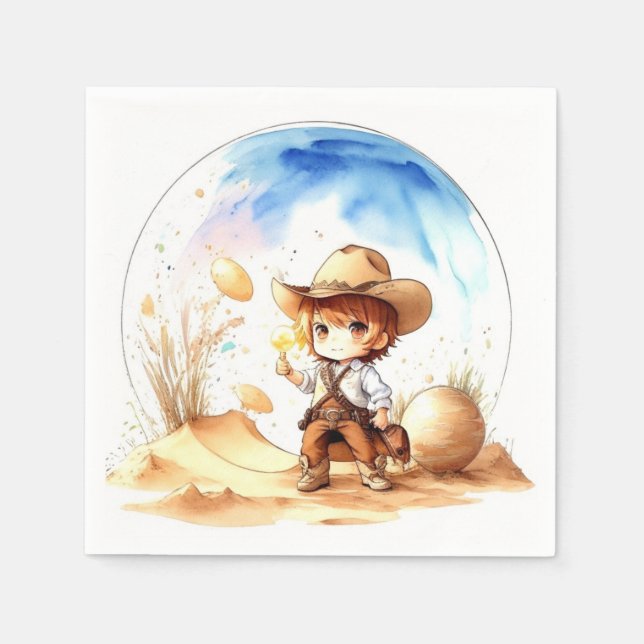 Guardanapo De Papel Chá de Menino Tema Inspirado em Cowboy (Frente)