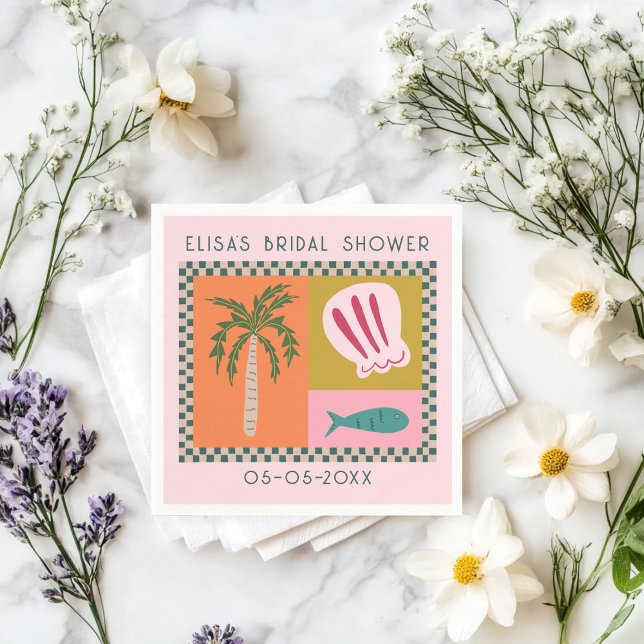 Guardanapo De Papel Chá de Noiva à Beira-Mar Moderno Fofo PERSONALIZAD (Seaside Soiree Beach Bridal Shower Modern Cute CUSTOM Napkins
)