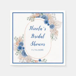 Guardanapo De Papel Chá de Noiva Azul Boho com Grama de Pampas