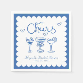 Guardanapo De Papel Chá de Noiva Azul Branco Desenhado à Mão Retrô