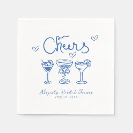 Guardanapo De Papel Chá de Noiva Azul Branco Desenhado à Mão Retrô