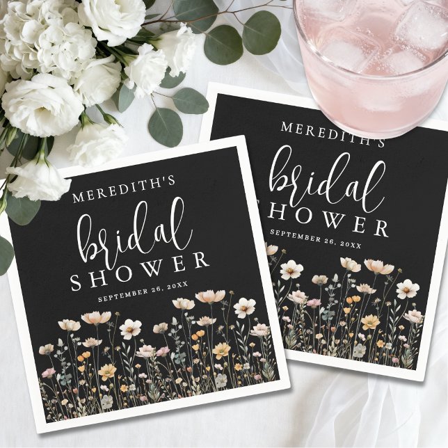 Guardanapo De Papel Chá de Noiva Black Wildflower (Black Wildflower Bridal Shower Napkins )