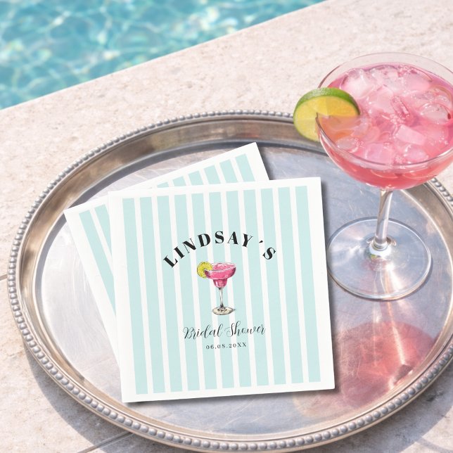 Guardanapo De Papel Chá de Noiva Blue Stripe Cocktail (Blue Stripe Cocktail Bridal Shower Napkins)