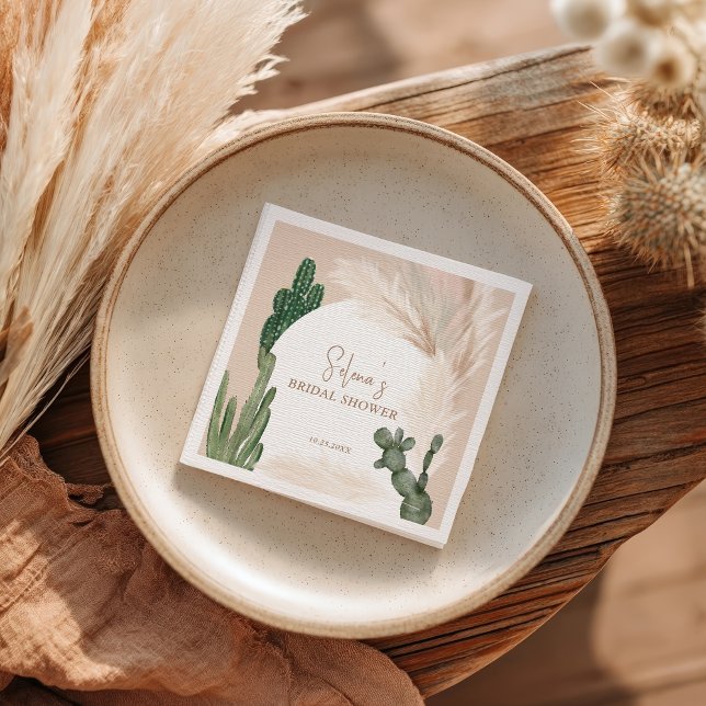Guardanapo De Papel Chá de noiva boho cacto pampas arco deserto (Boho cactus pampas arch desert bridal shower napkins)